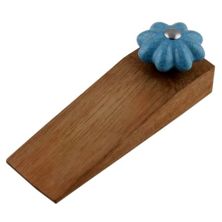 Turquoise Crackle Ceramic Wooden Door Stopper